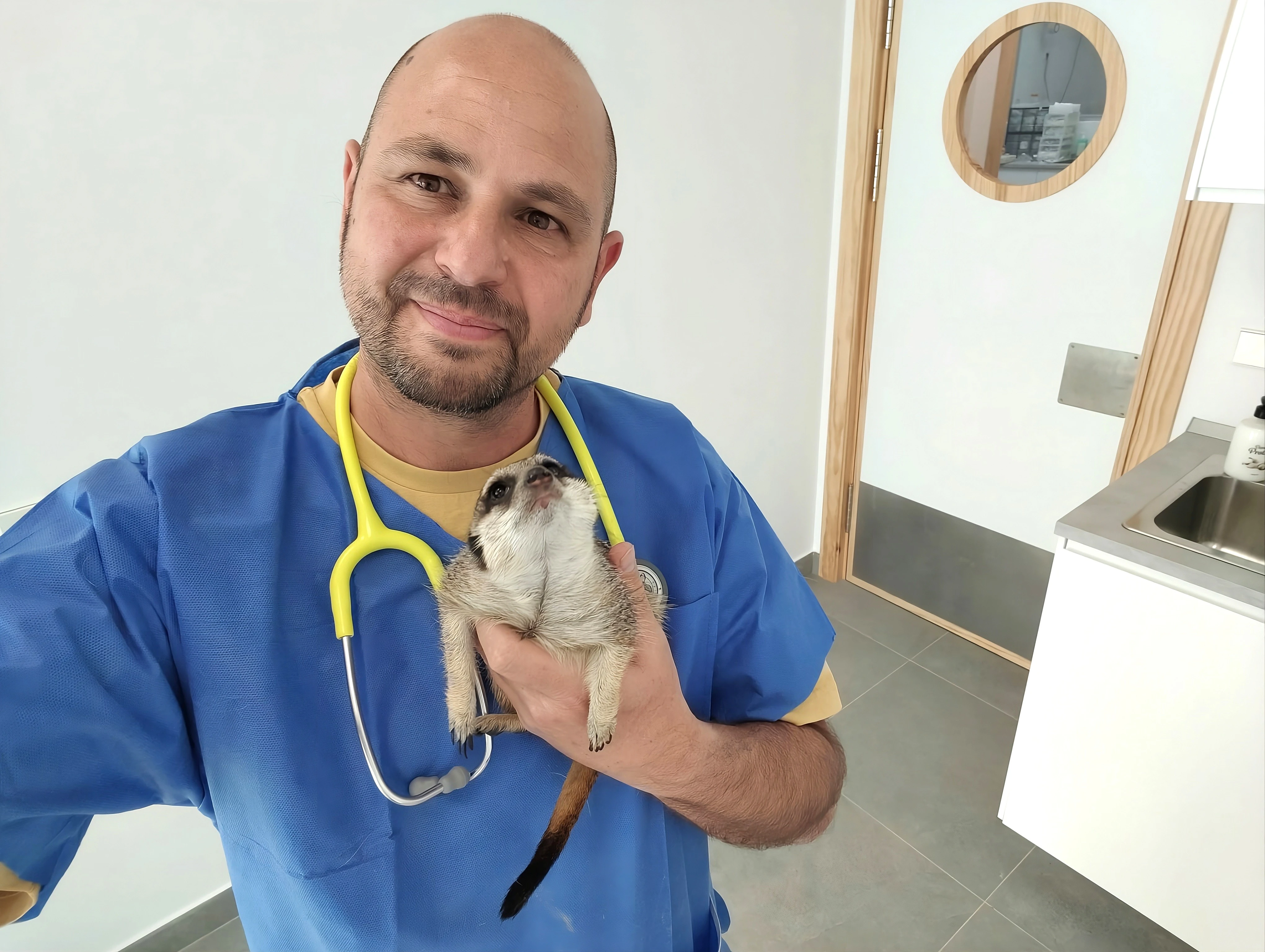 Javier with a meerkat